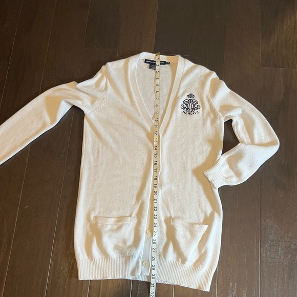 Ralph Lauren Sport Knit Cardigan Sweater White with Navy Monogram size M - Picture 11 of 11